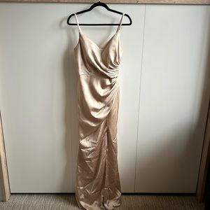 Revelry Rory Satin Champagne Regular Maxi Bridesmaid Dress